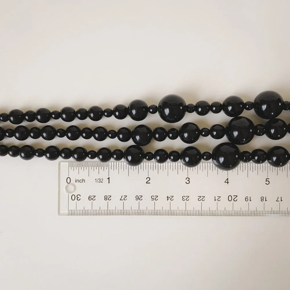 Vintage Monet Black Ball Round Beaded Multi Strand Statement Bib Necklace - Picture 12 of 12